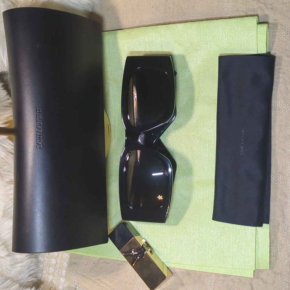 Saint Laurent (YSL) Black Rectangular Sunglasses … - image 1